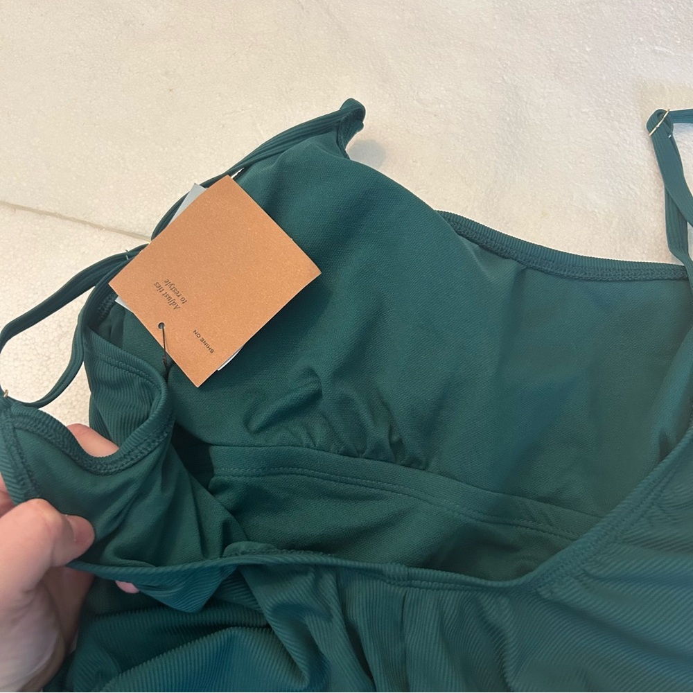 Shade & shore green teal ribbed one pice swim suit side ruching tie - Picture 13 of 14